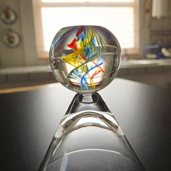 Hand Blown Cosmo Martini Glass SWIRL Bubble Ball Stem Murano Fasce Style - Picture 7 of 13